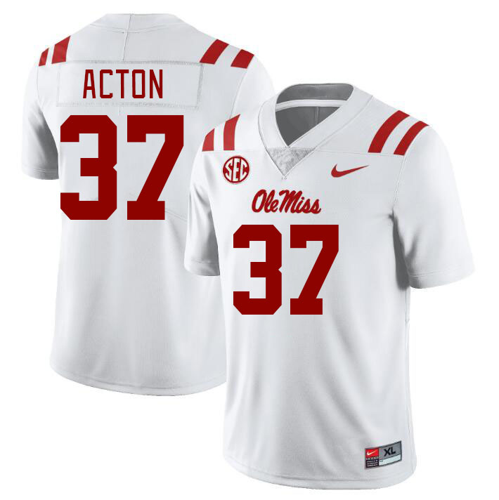 Ole Miss Rebels #37 Austin Acton College Football Jerseyes Stitched Sale-White